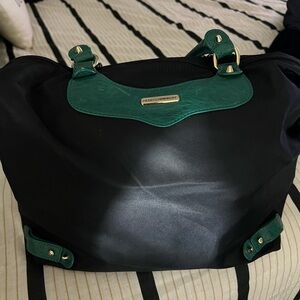 Rebecca Minkoff Black Nylon with Teal Leather Trim and Studded Accents Handbag